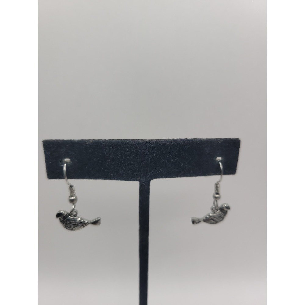 Silver Tone Bird Dangle Earrings Fish‎ Hook Nature Boho Animal Charm Earrings